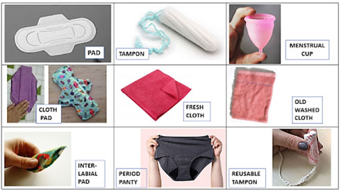 Various types of menstrual hygiene products